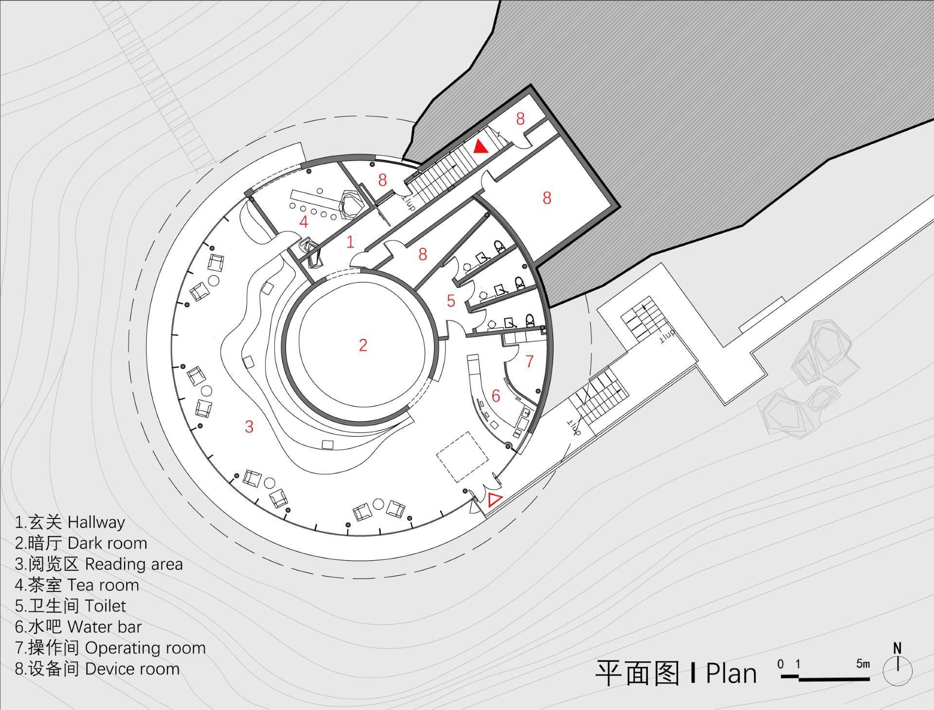 Architectural diagram of a round library.