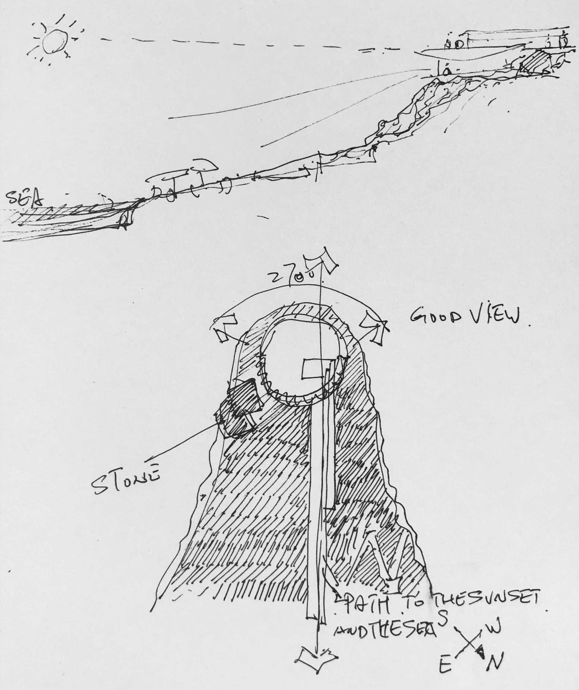 Building sketch of a round library.