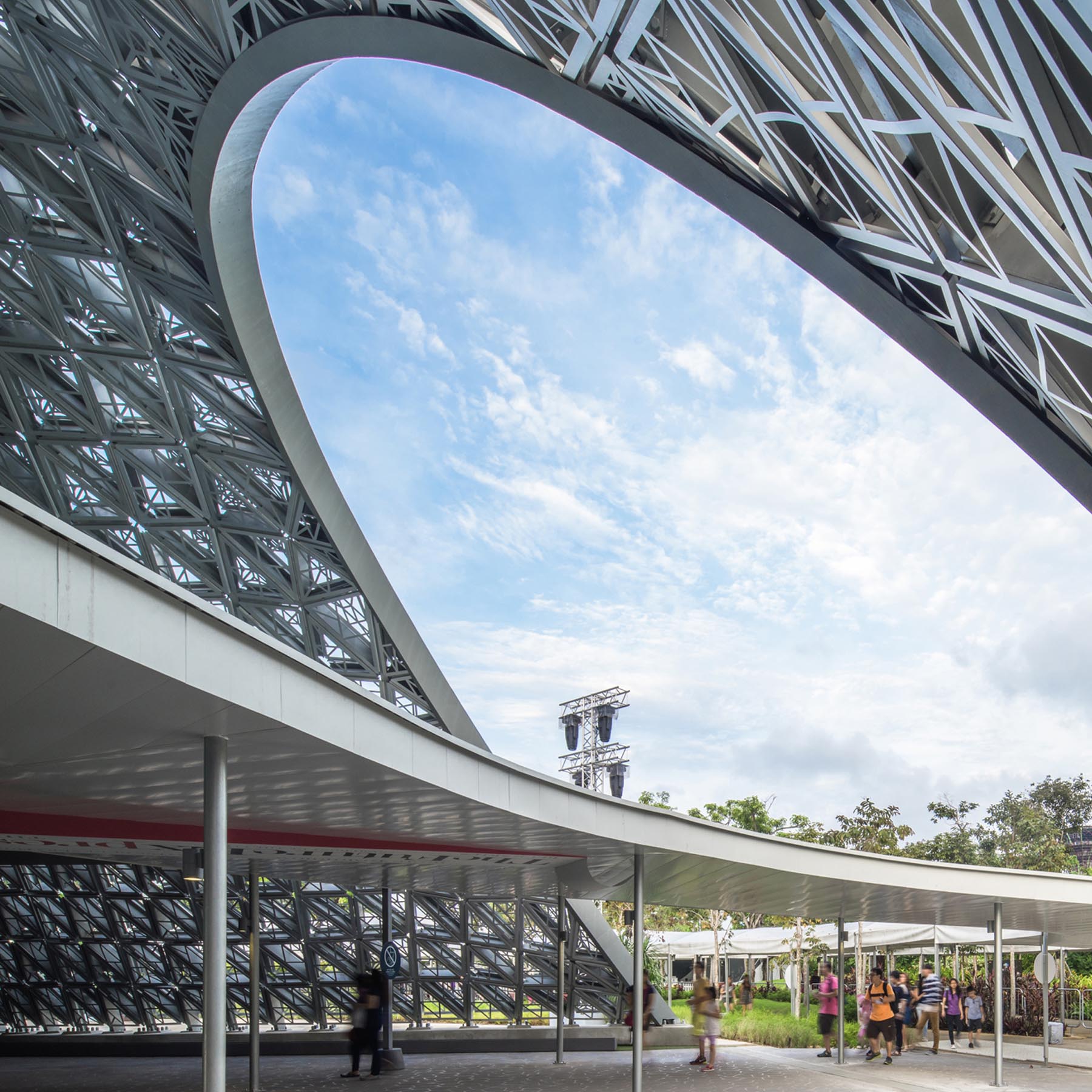 A modern building with a curved design.