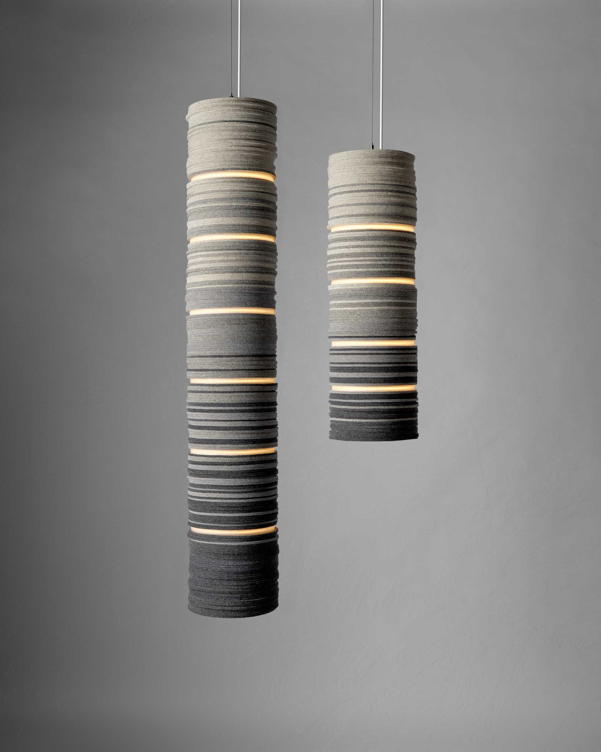 A modern lighting collection made from upcycled felt and aluminum, and energy-saving LEDs.