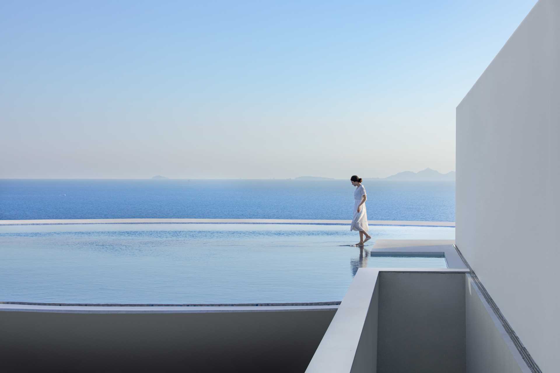 A rooftop water feature with stepping stones.