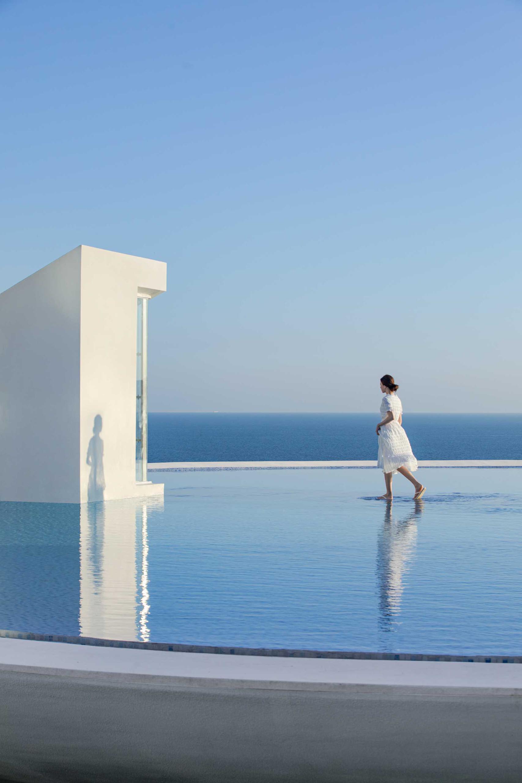 A rooftop water feature with stepping stones.