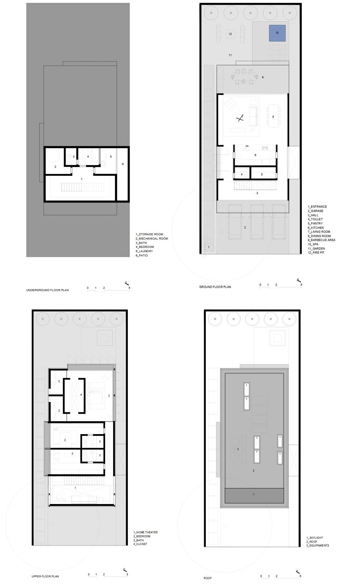 The floor plan of a multi-level house.