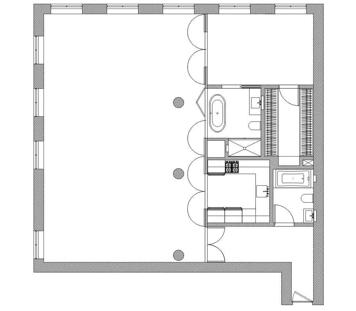 The floor plan of a loft apartment in Tribeca.
