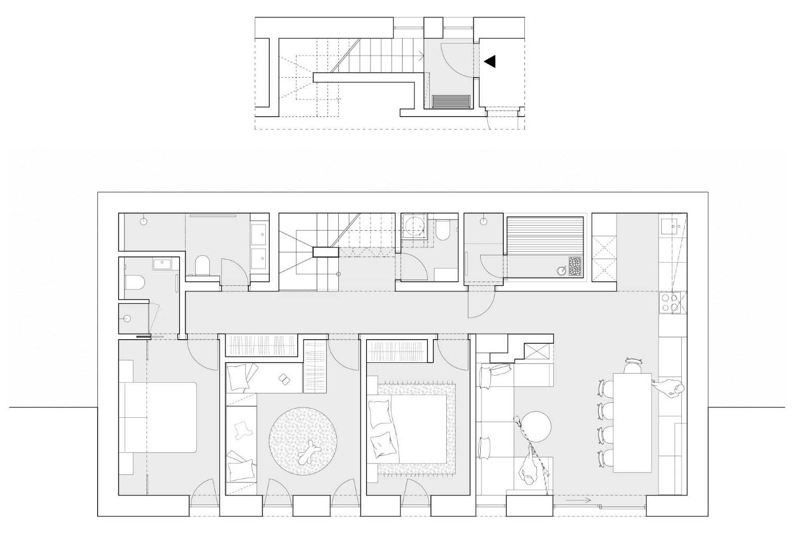 The floor plan of a modern apartment.