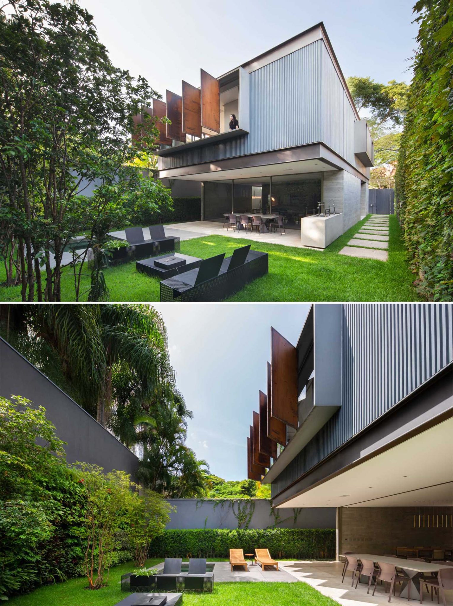 Oversized Metal Shutters Provide Privacy And Shade For This Modern Home