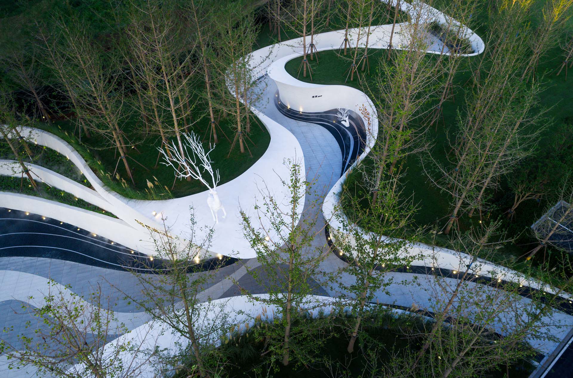 A modern walkway with a sculptural design.