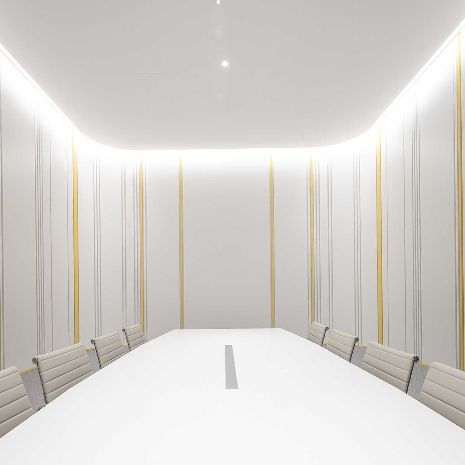 A minimalist and bright meeting room.