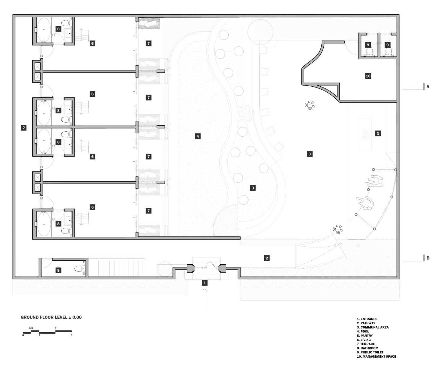 The ground floor plan for a micro-living property.