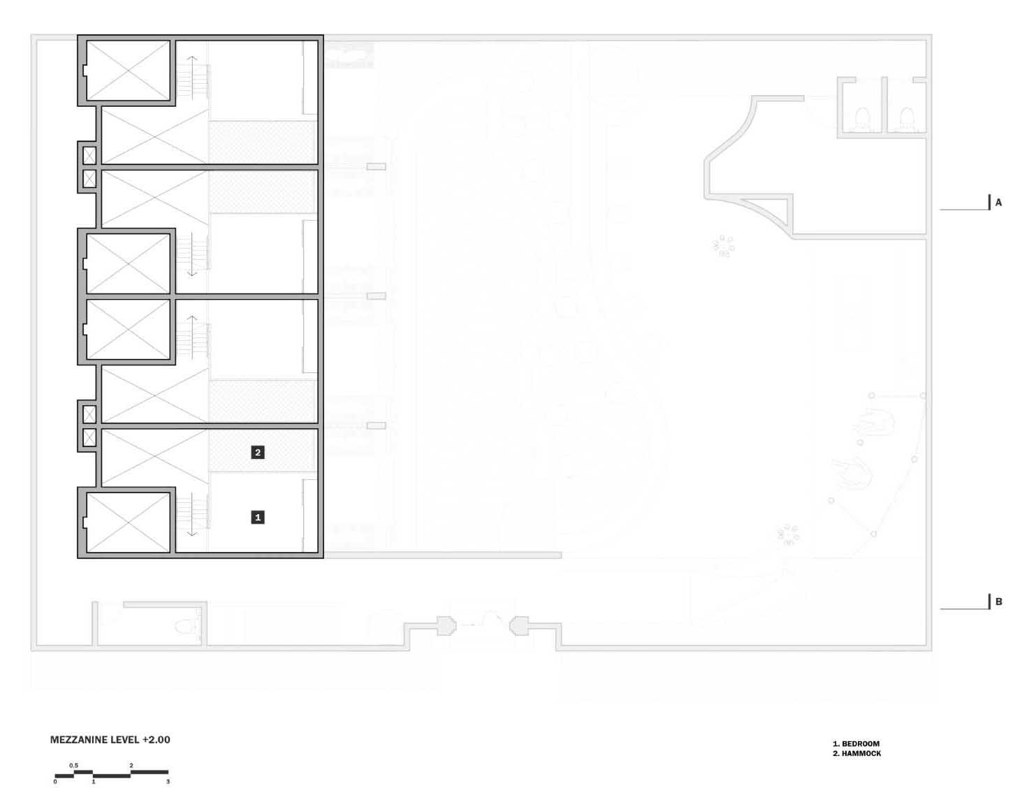 The mezzanine plan for a micro-living property.