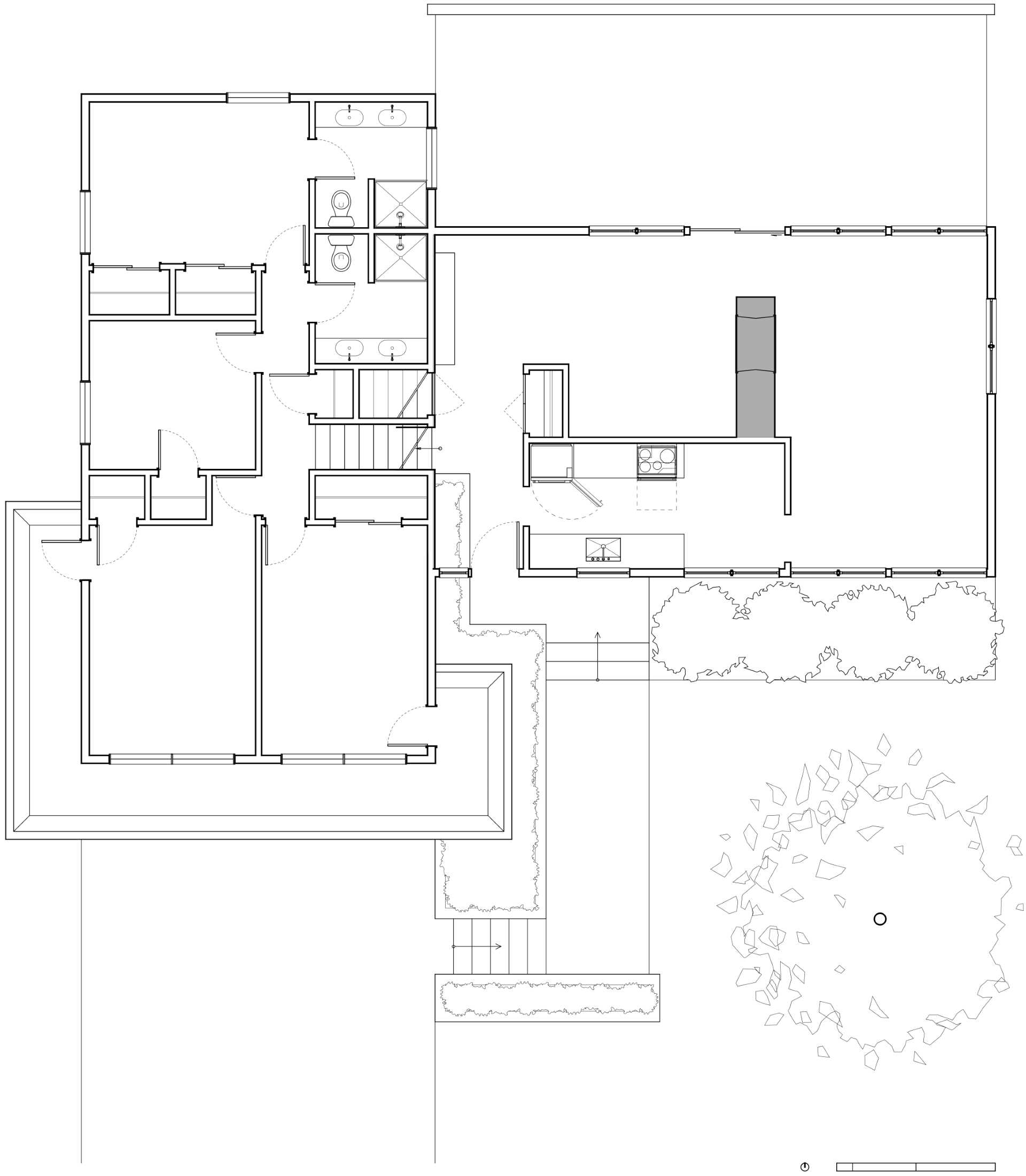 The 'before' floor plan of a mid-century modern home.