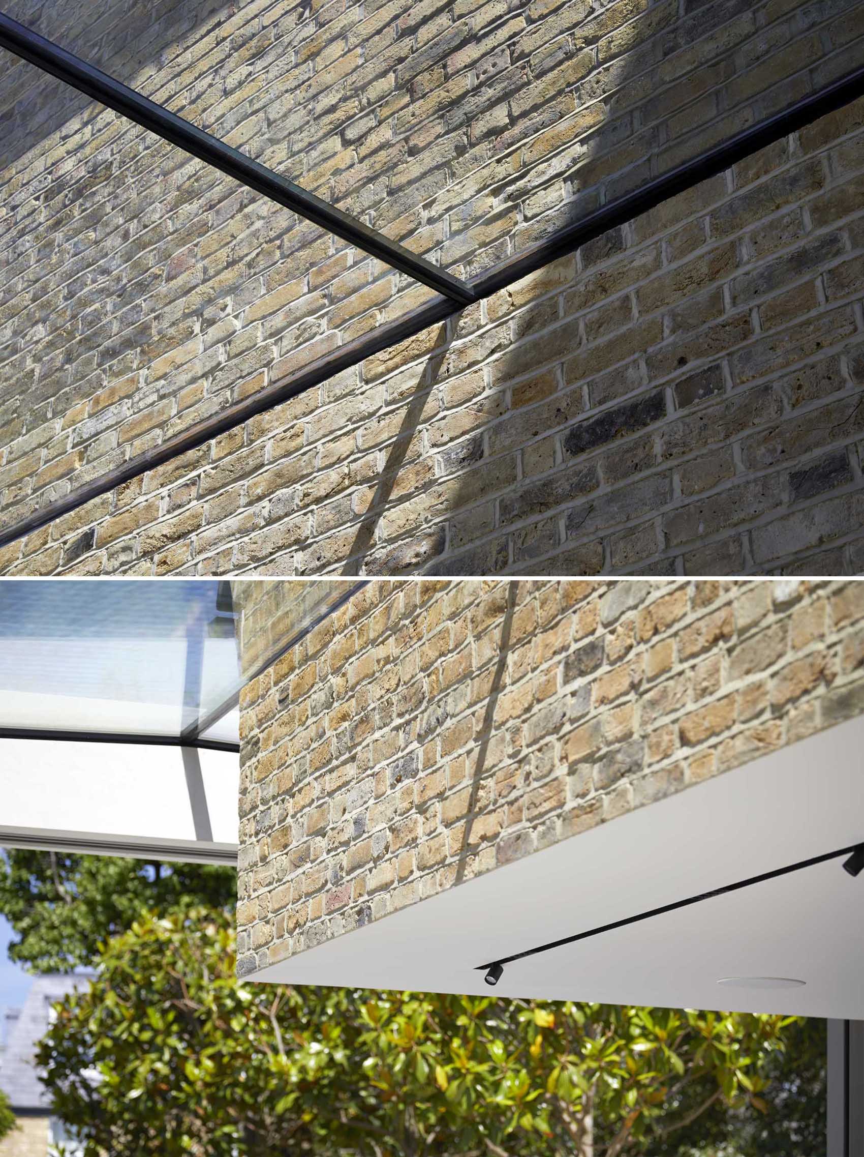 A modern house extension with a large skylight.