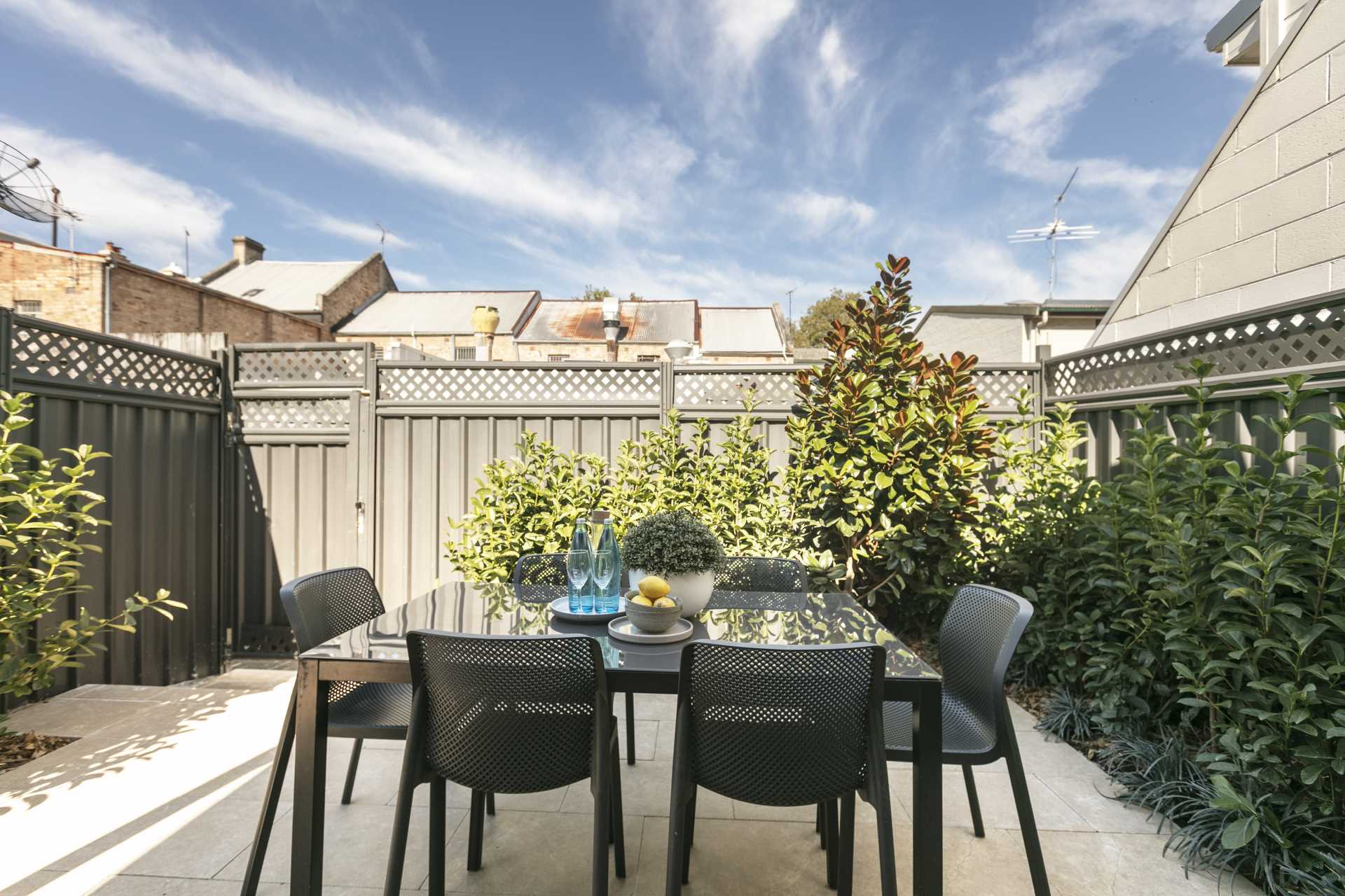 A small outdoor dining patio.