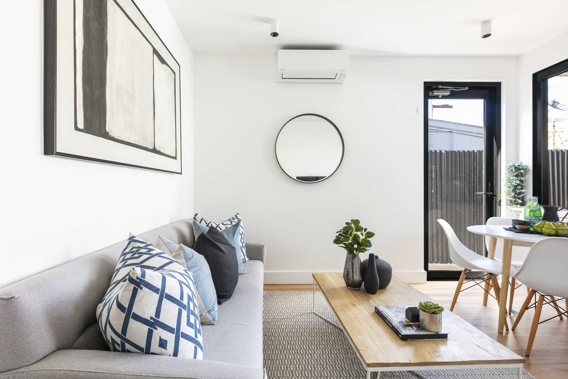 A small living room and dining area.