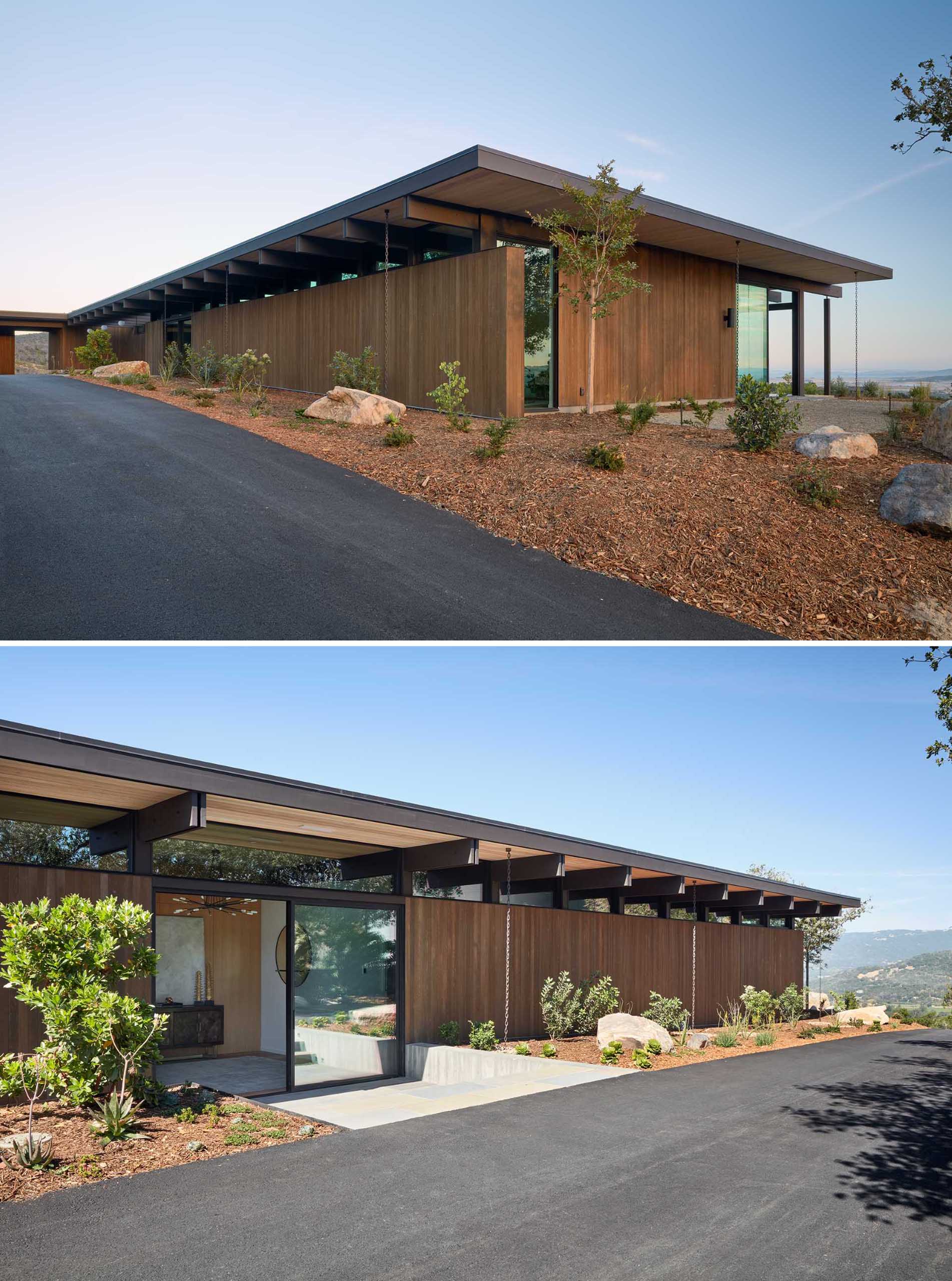 A new home inspired by mid-century modern houses with post and beam architecture.