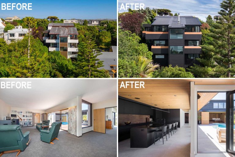 Before & After - This 1970s Hillside Home Was Remodeled Into A Modern Black With Wood Accents