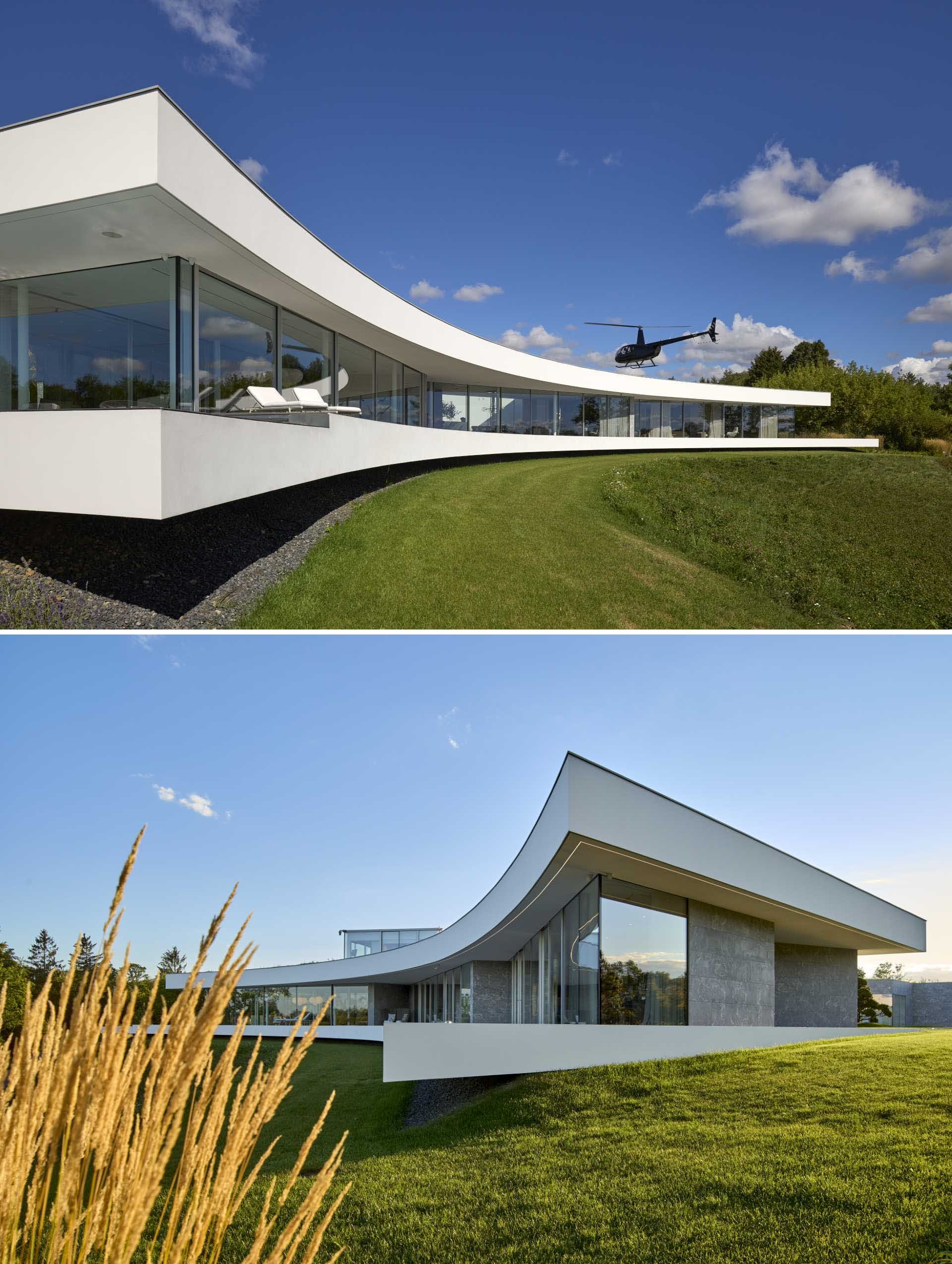 The arc of the house, which follows the bend of the river, creates a long terrace of several hundred meters, adding to the living area of the home.
