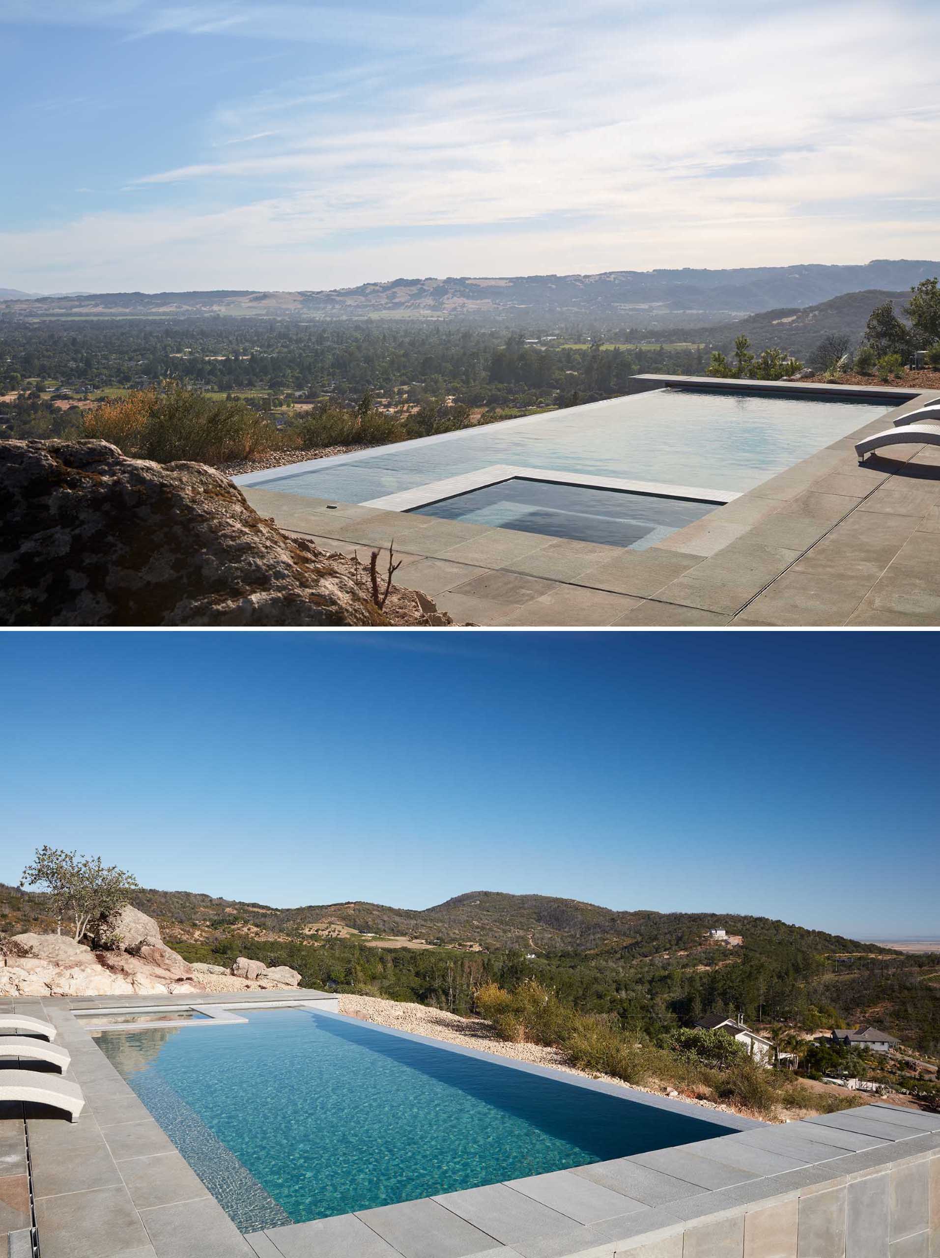 A mid-century modern inspired house design with an infinity-edge swimming pool.