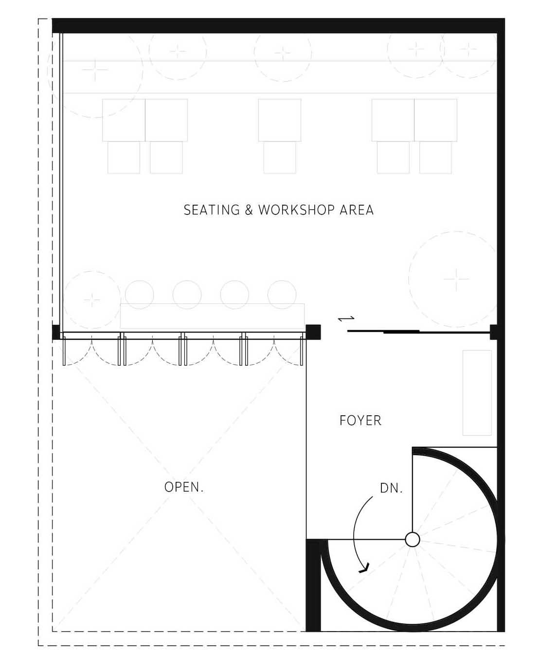 The floor plan of a two-storey cafe.