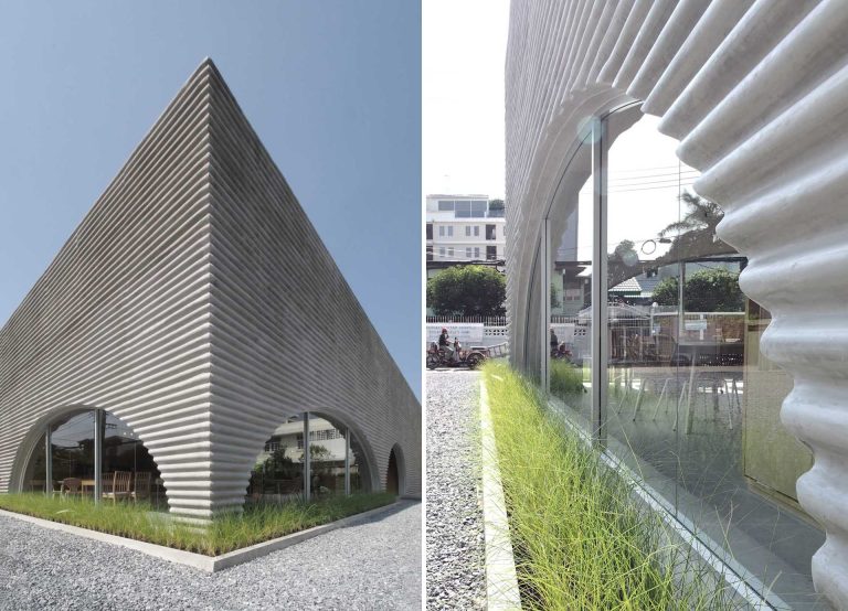 Corrugated Concrete Covers The Exterior Of This Restaurant In Thailand