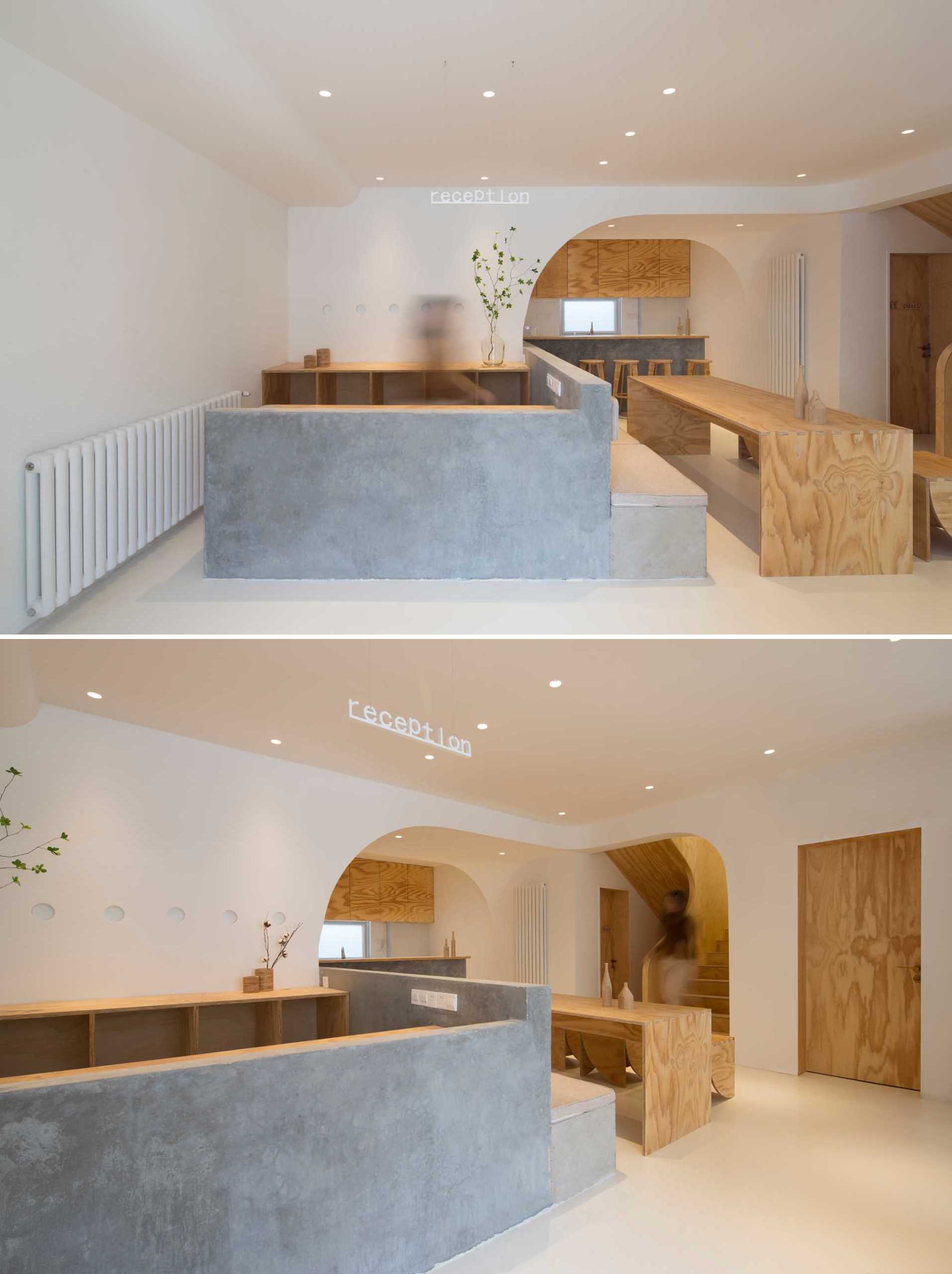 Other elements, like low walls, have been created to provide separation between the spaces of this boutique hotel.