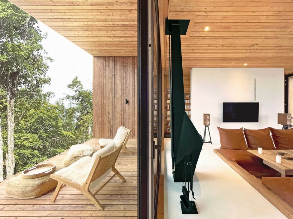 Wood And Glass Frame The Tree Views At This Home In The Mountains