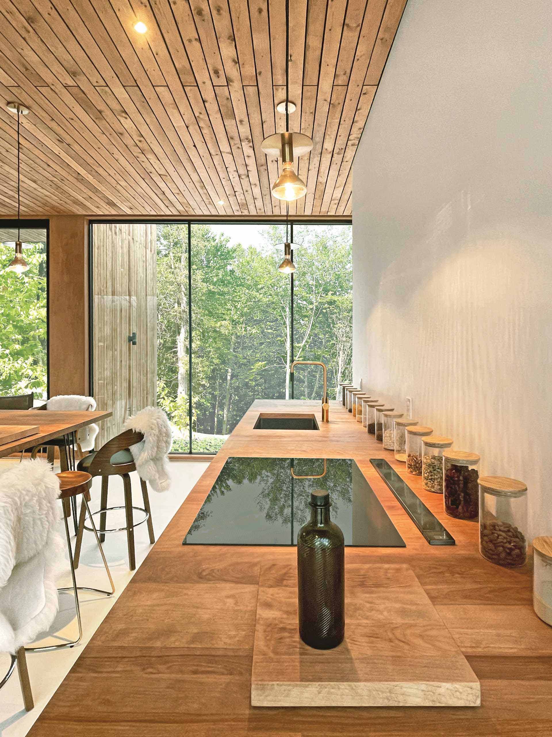 A modern kitchen with only lower cabinets.