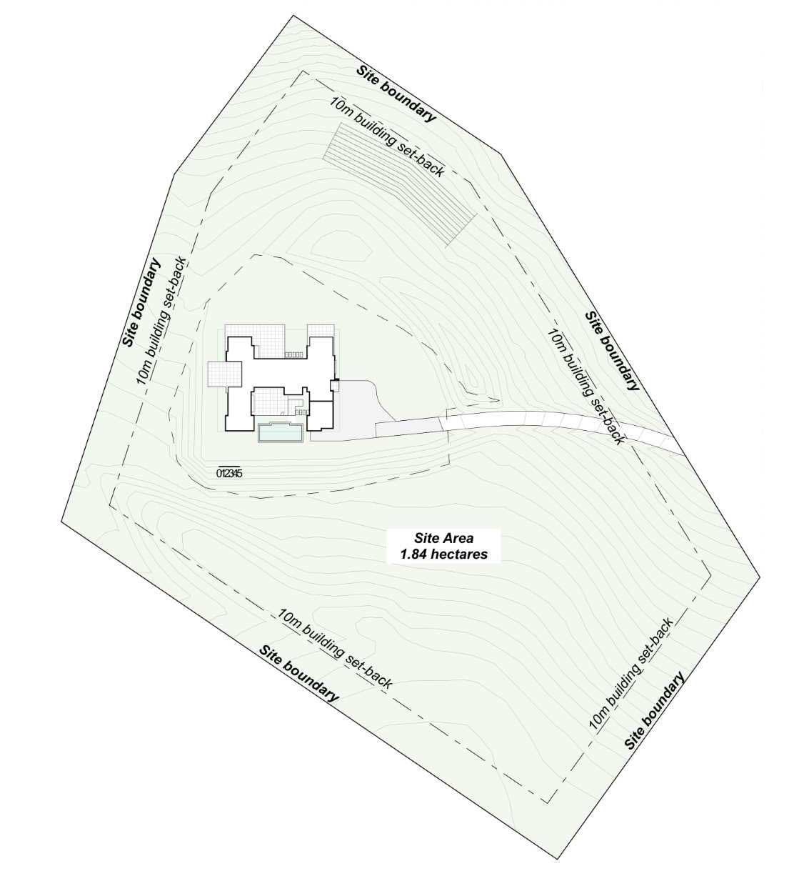 The site plan of a rural modern home.