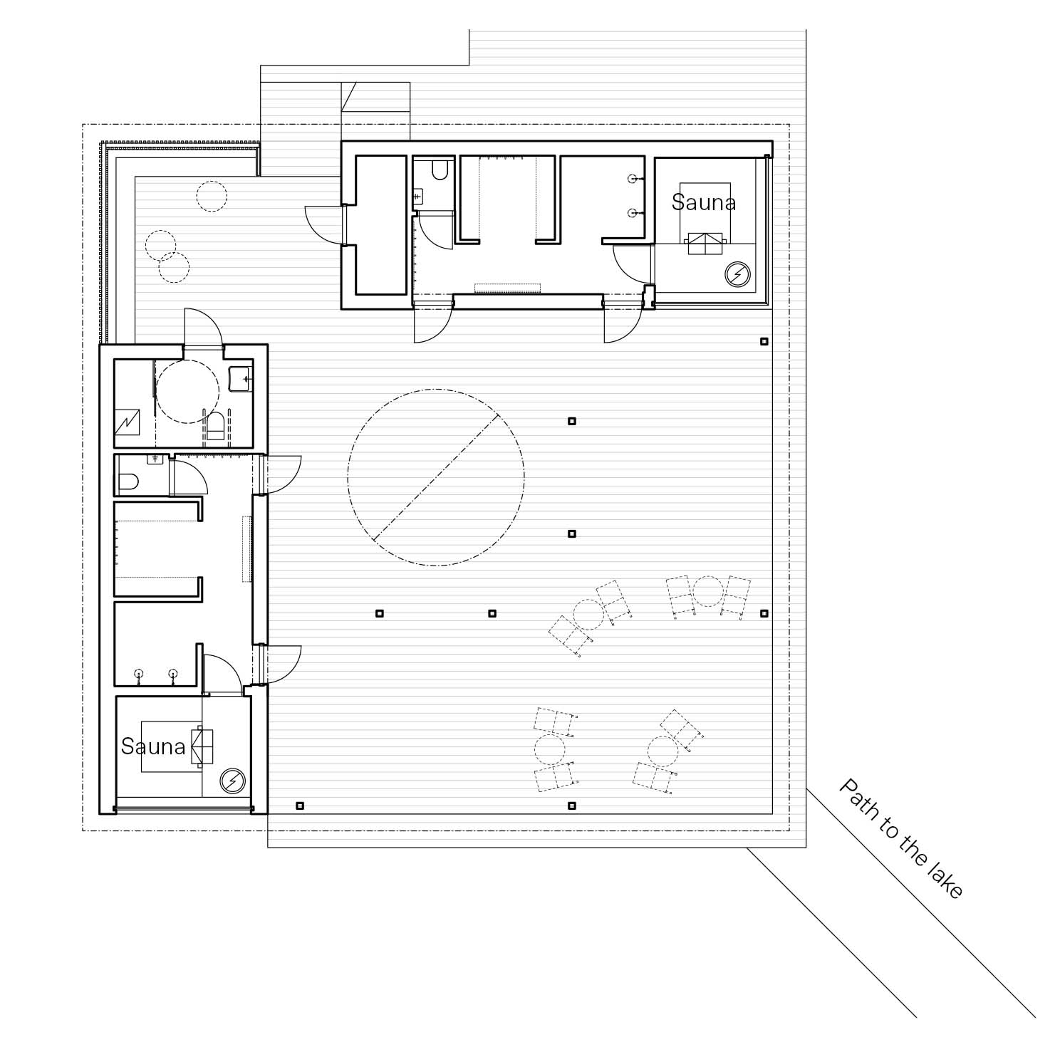 The floor plan of a modern public sauna.