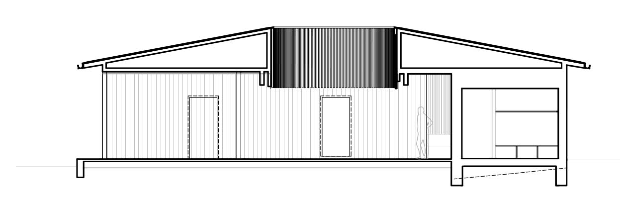 The elevations of a modern public sauna.