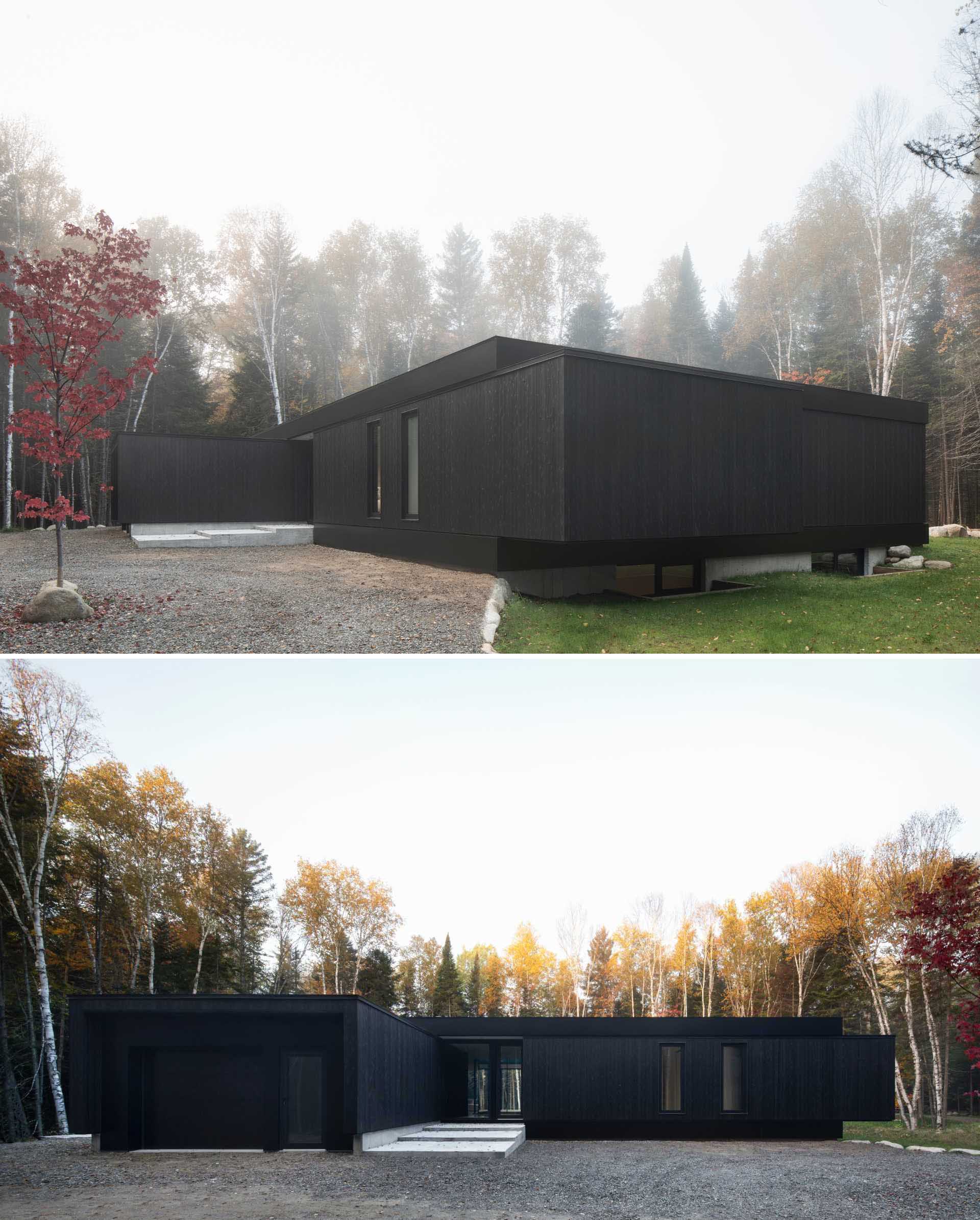 A modern black house exterior.