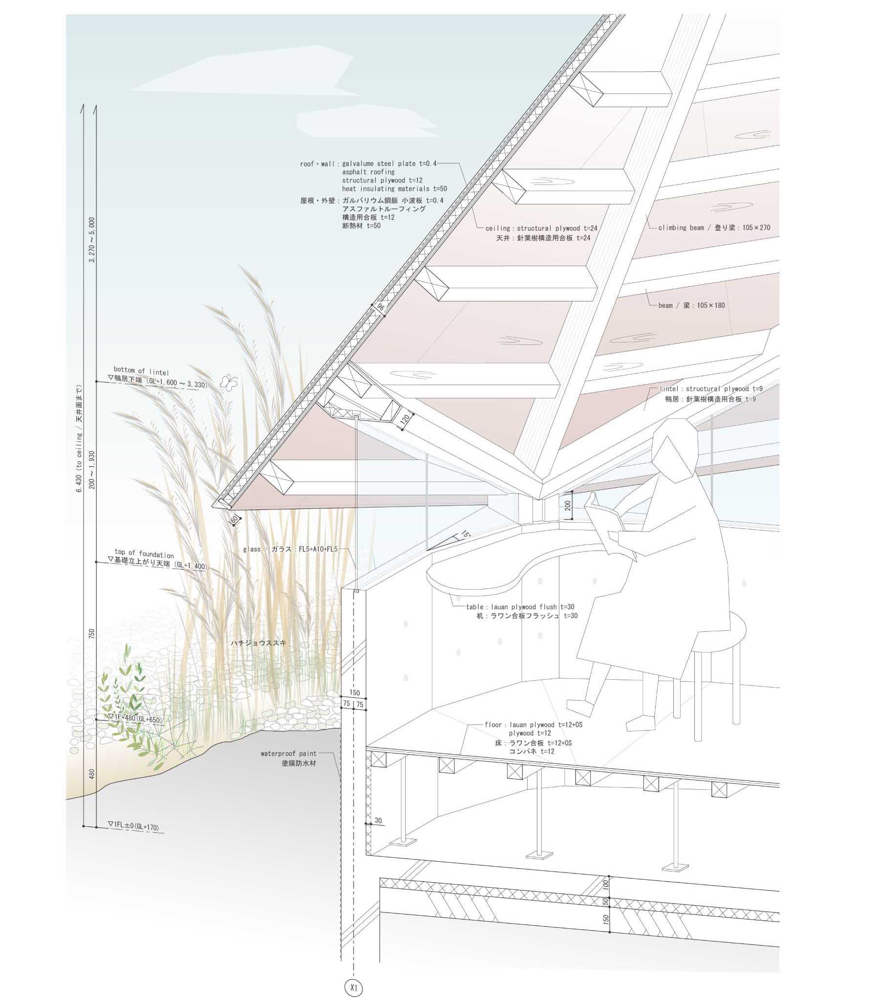 The diagram of a modern house with an octagonal design that was inspired by a spiderweb.