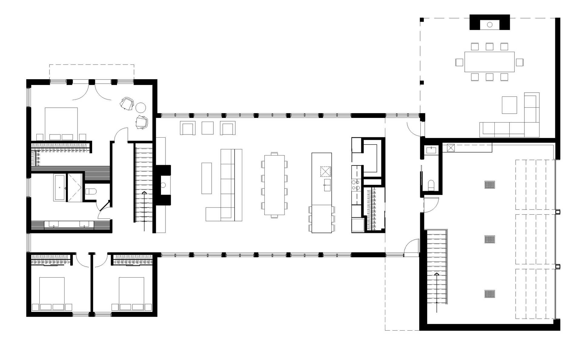 The first floor plan of a contemporary home.