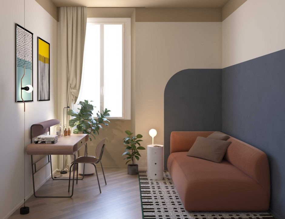 Gallery Detail: Before After A Remodeled Apartment Interior Uses Bold Colors In