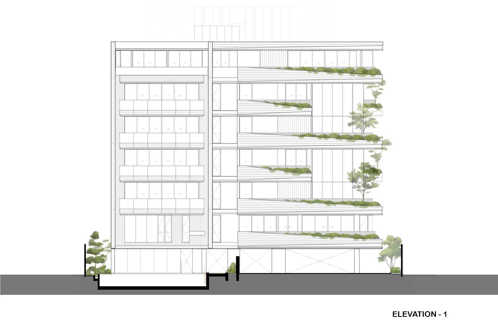 The elevation diagram of a modern condo building.