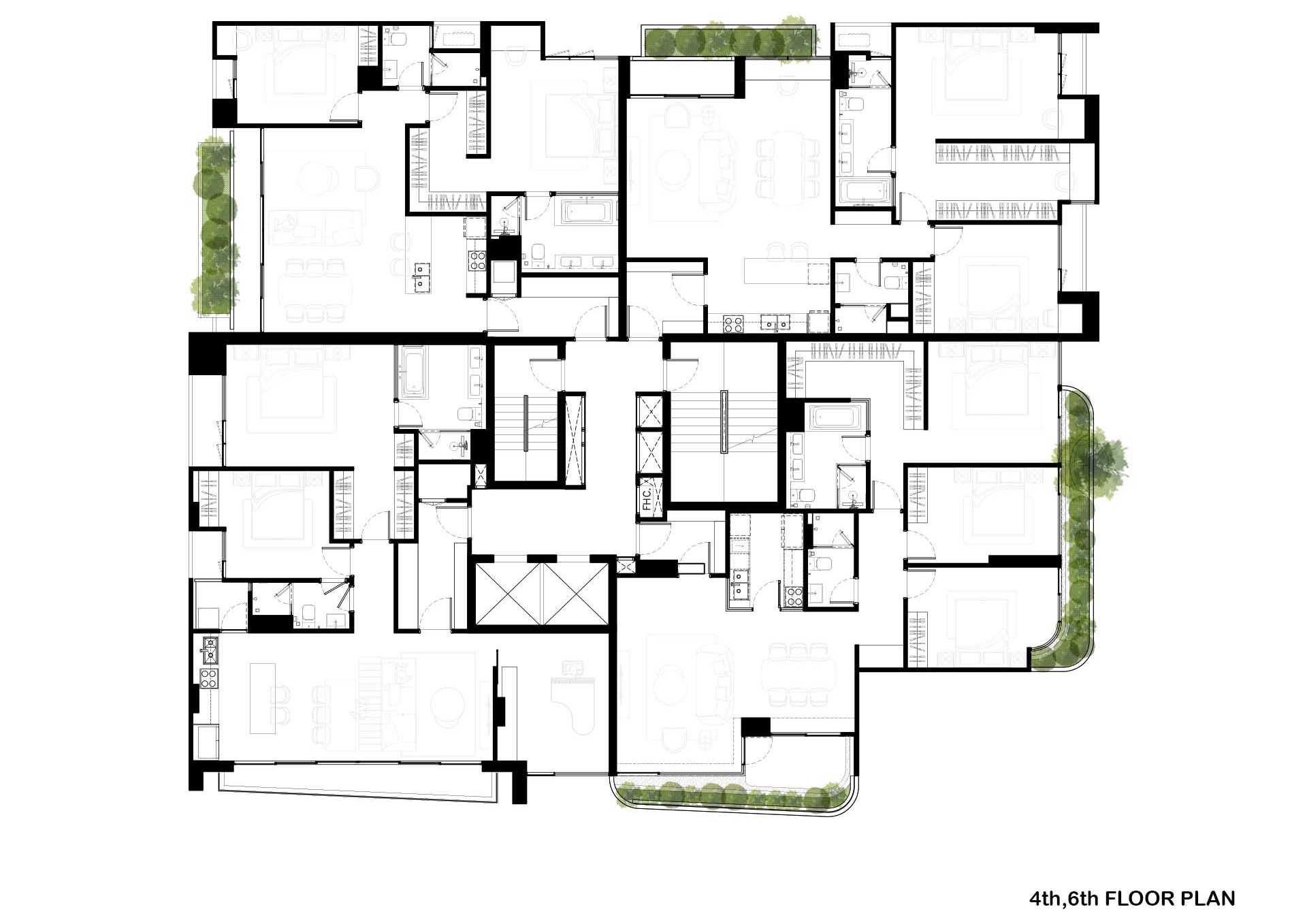 The floor plan of a modern condo building.