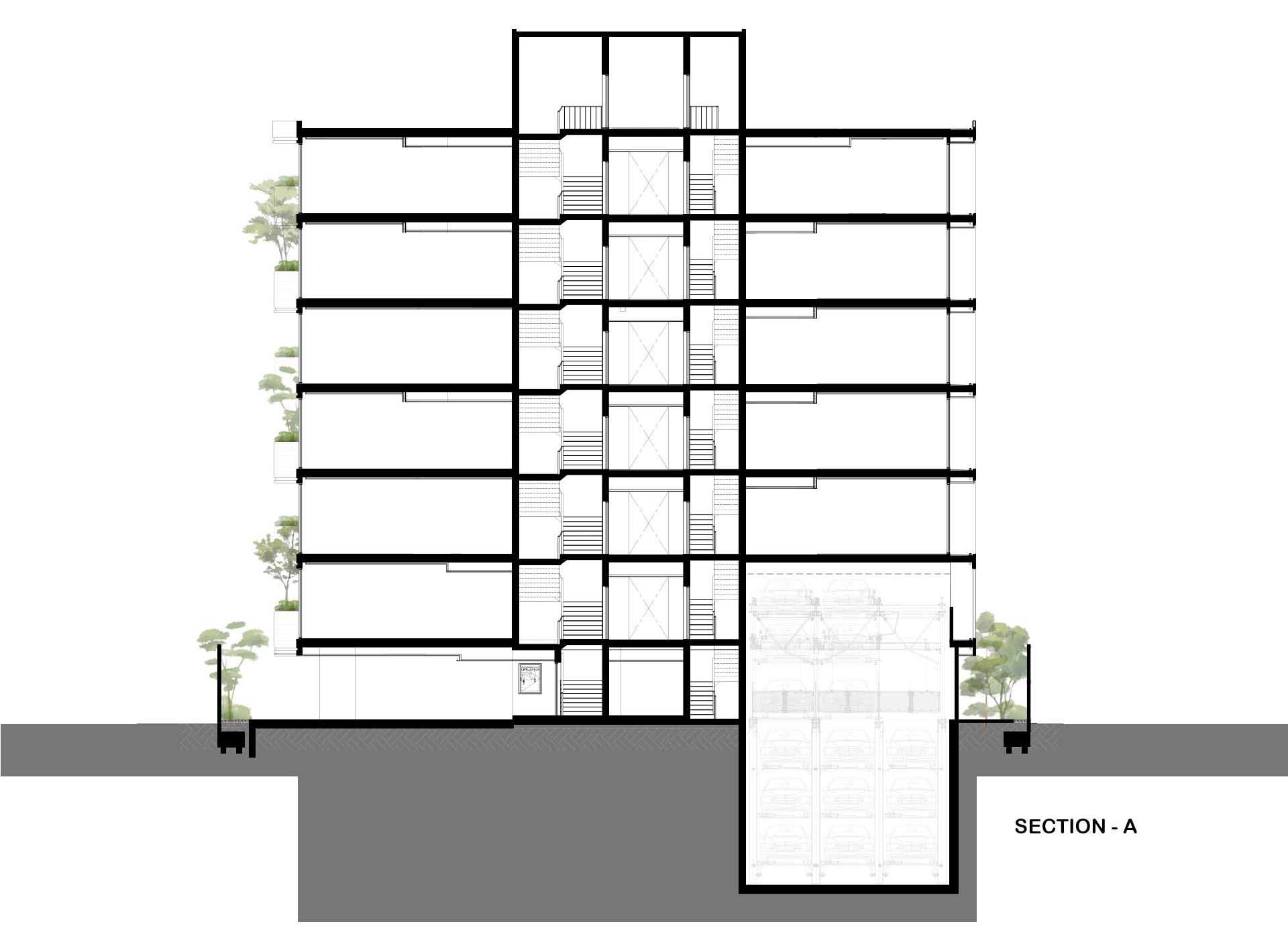 The section diagram of a modern condo building.