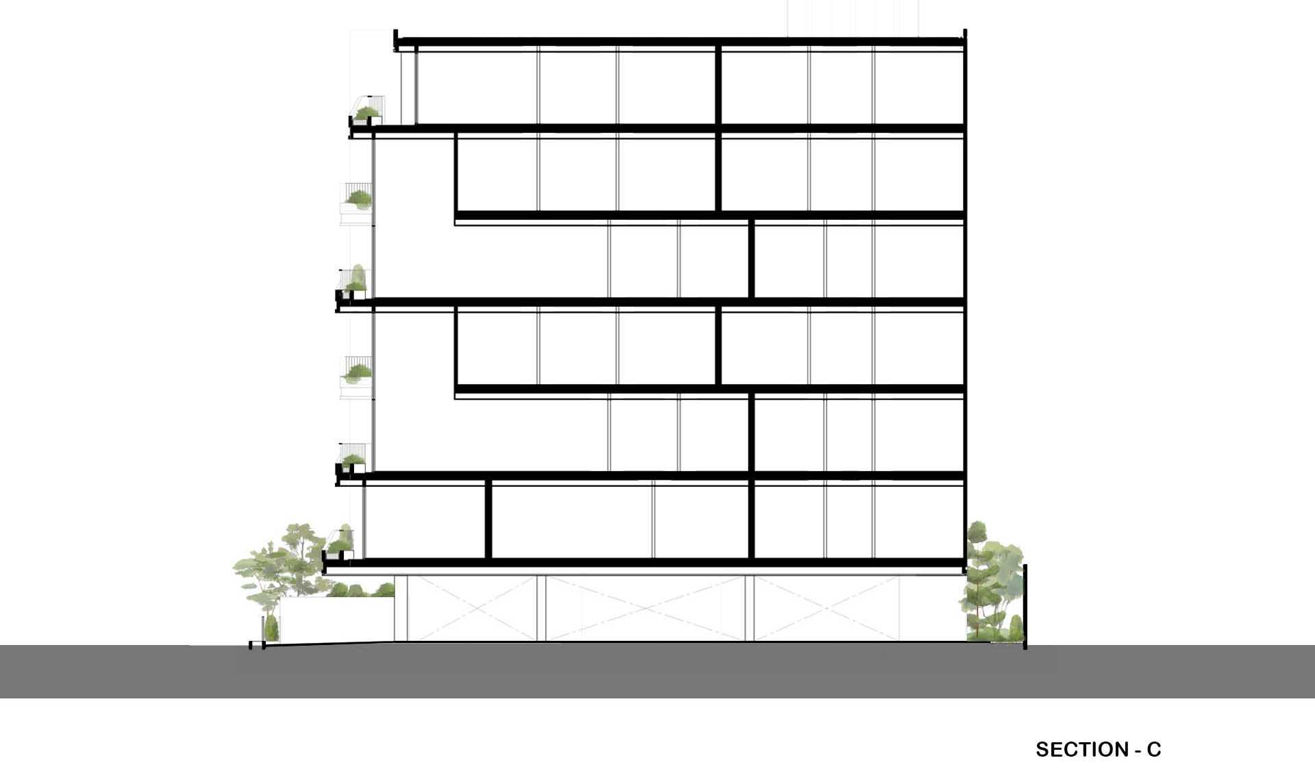 The section diagram of a modern condo building.