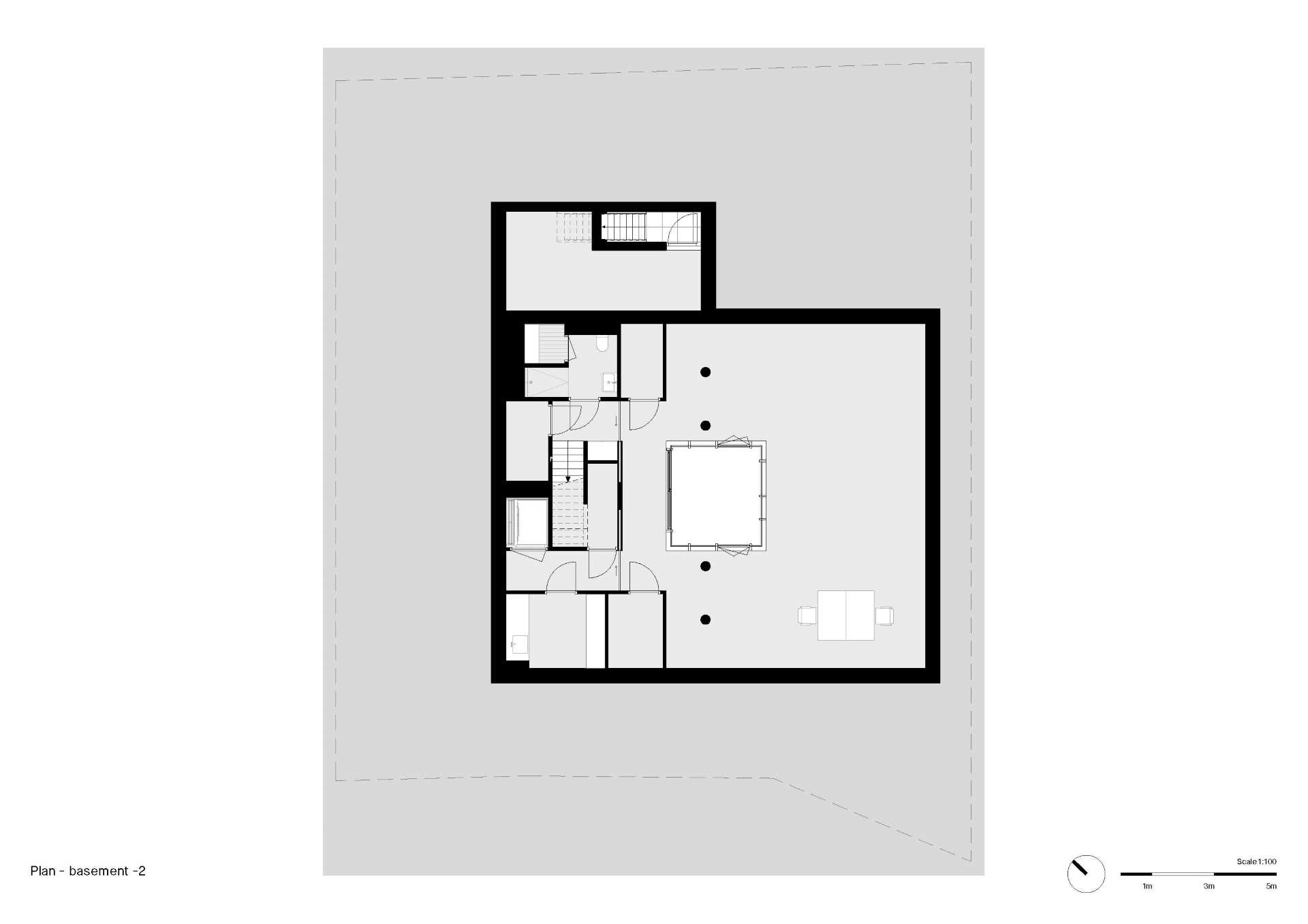 The basement floor plan of a modern home.