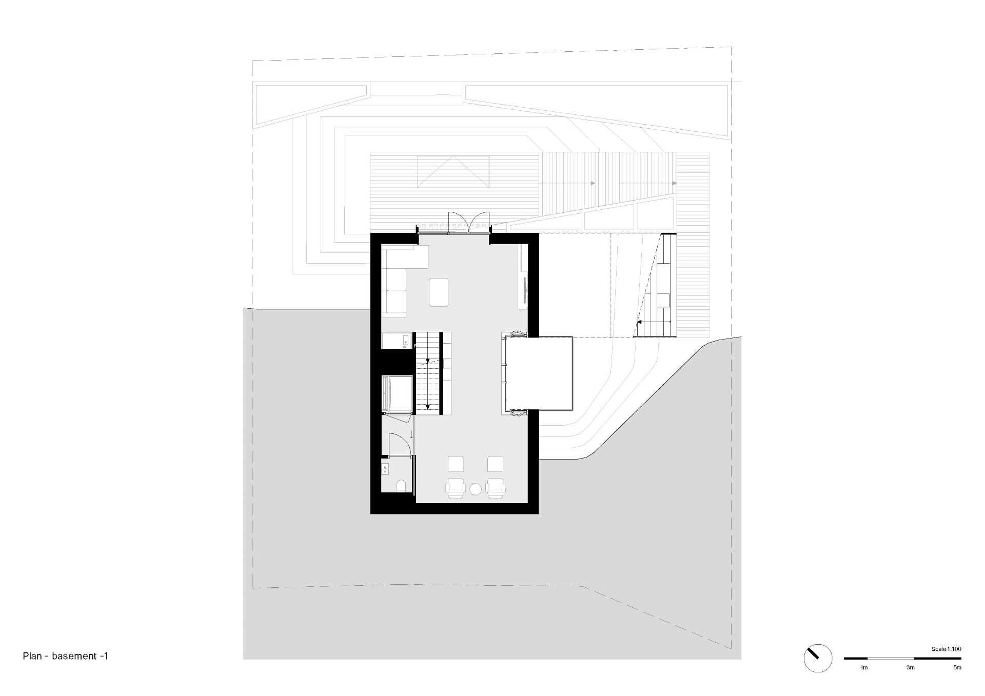 The basement floor plan of a modern house.