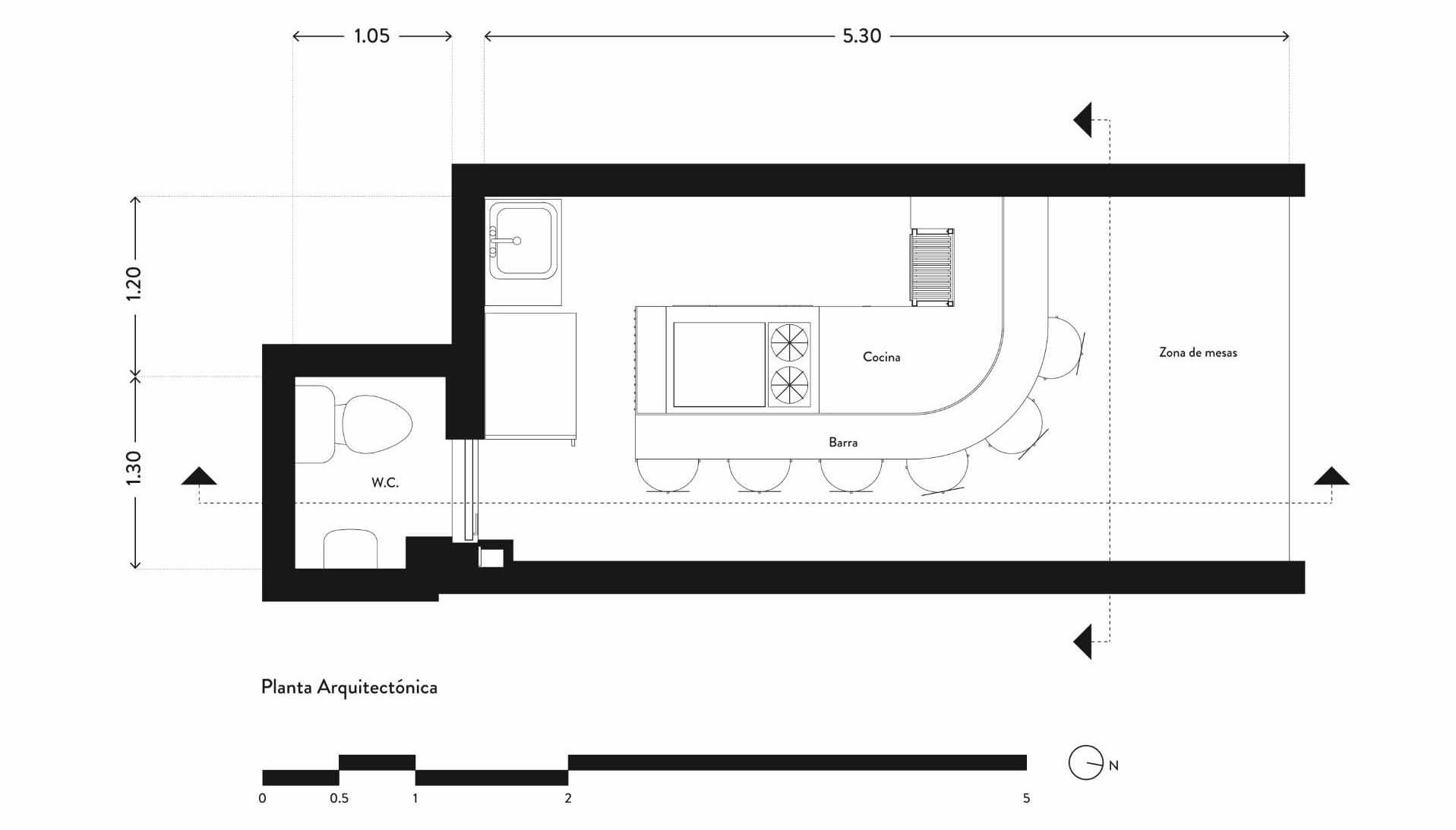 The floor plan of a small taqueria.