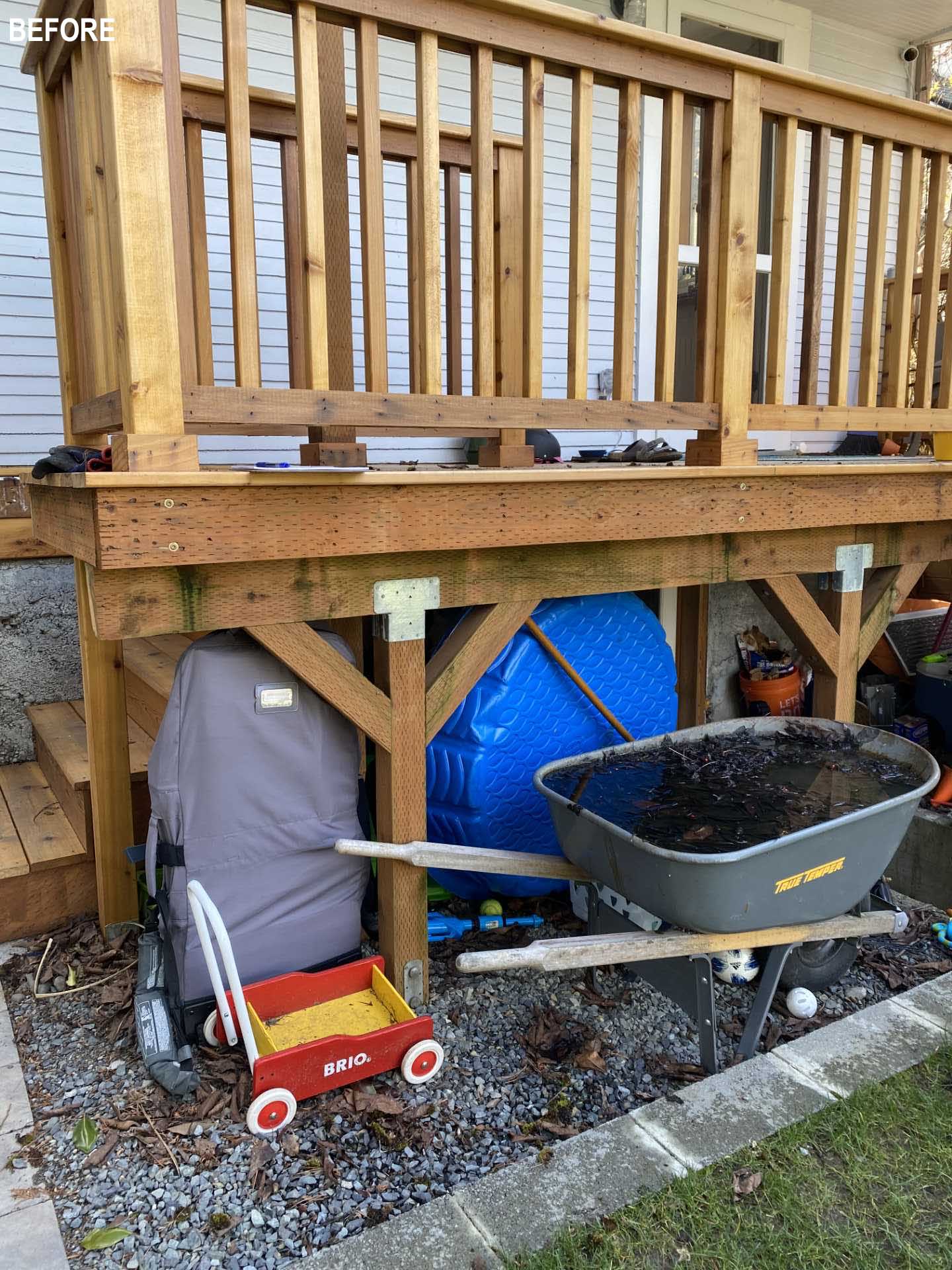 Rear deck and stairs before remodel.