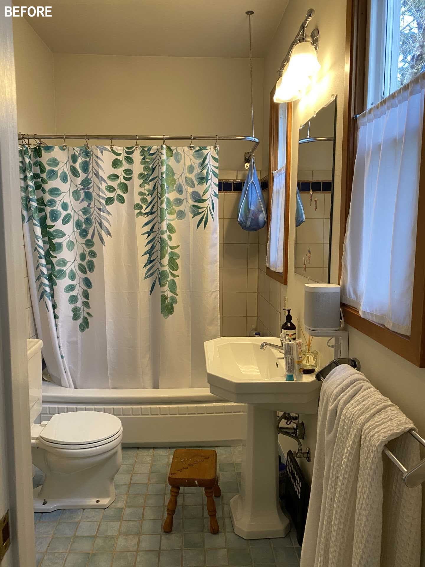 The 'before' photo of a bathroom.