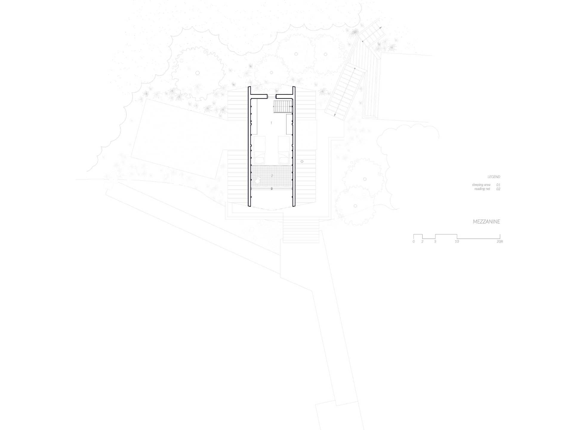 Floor plan for an A-frame cabin.