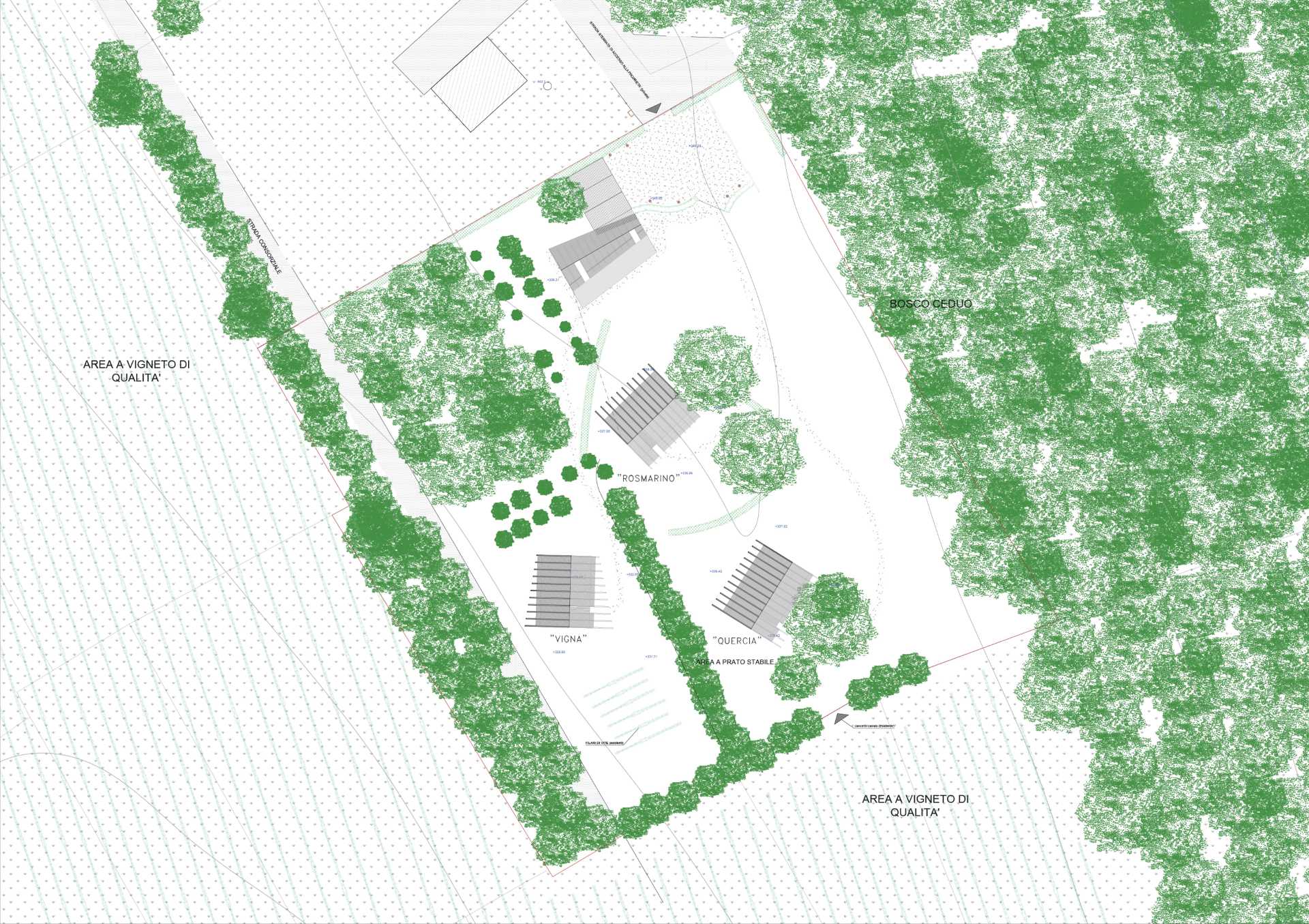 Architectural drawings and plans for a collection of A-frame cabins.