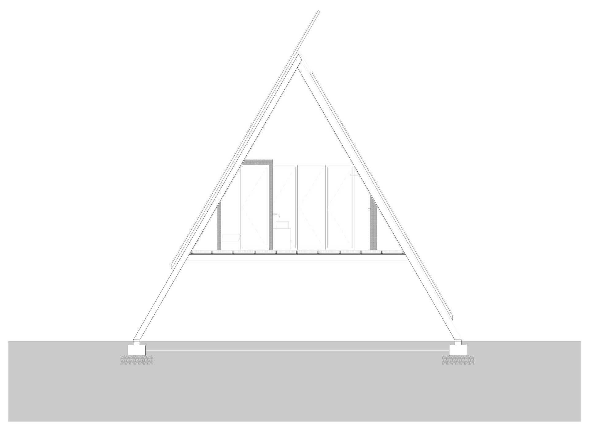 Architectural drawings and plans for a collection of A-frame cabins.