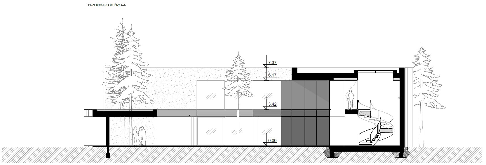 The section diagram of a modern round home.