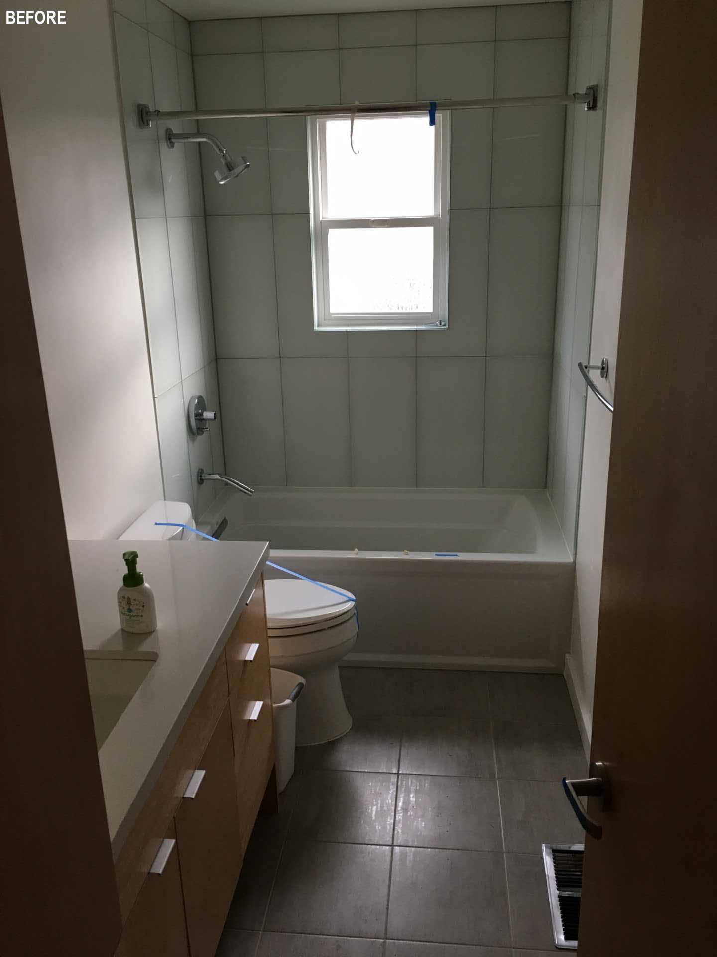 The before photo of a bathroom remodel.