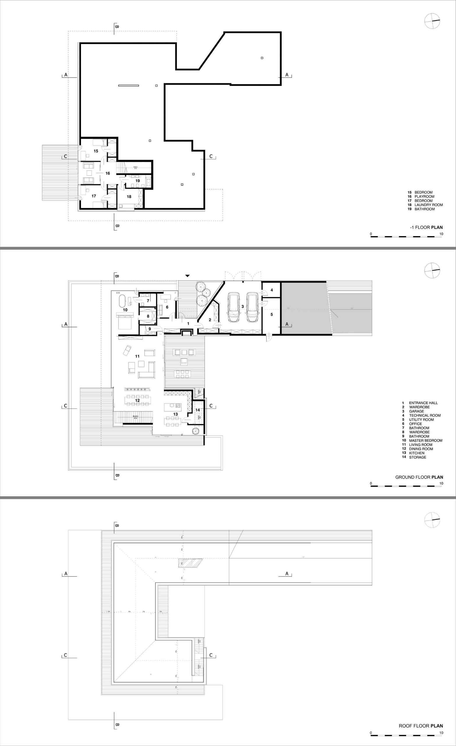 The floor plan of a modern multi-level home.