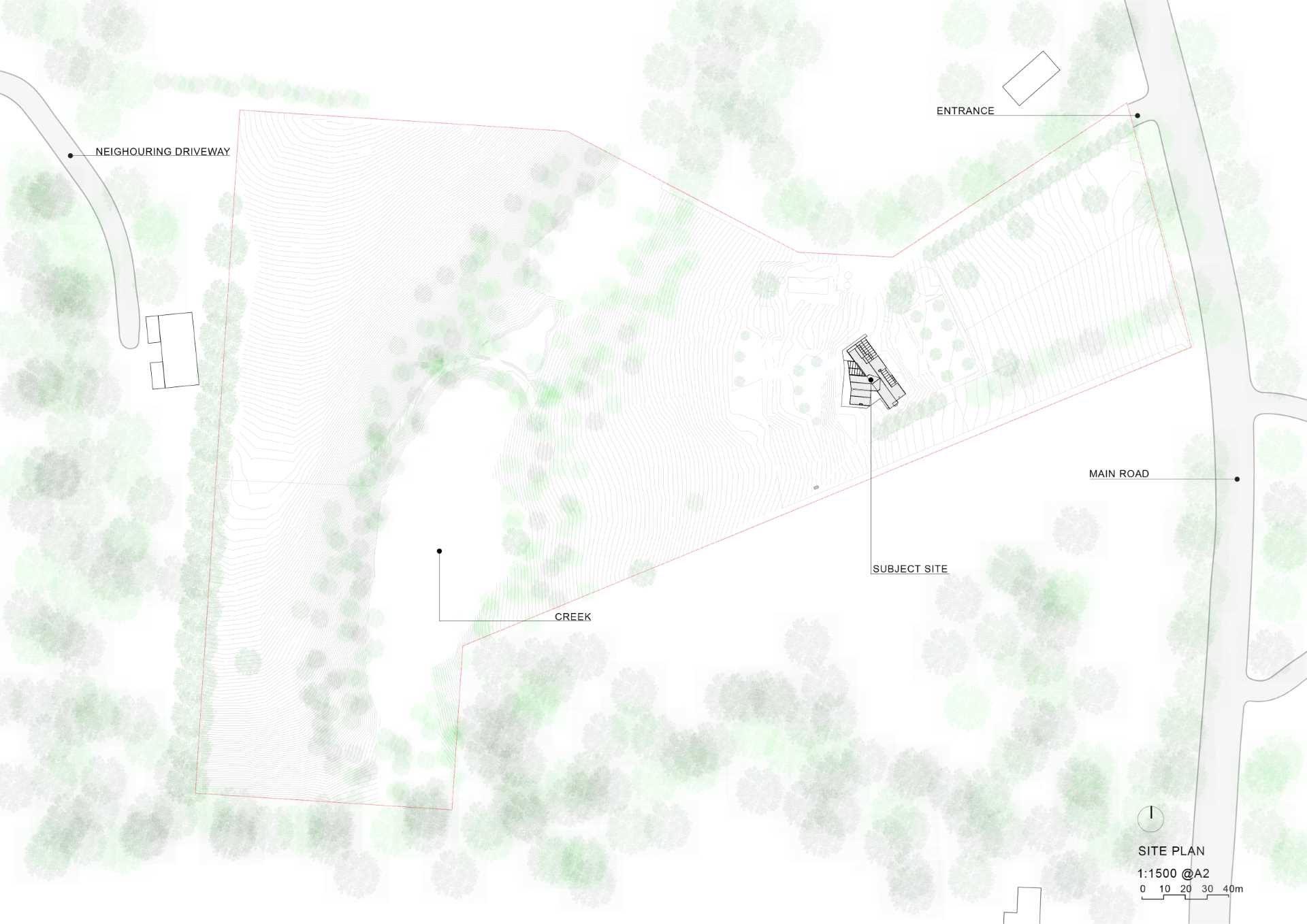 The site plan of a remodeled modern farm house.